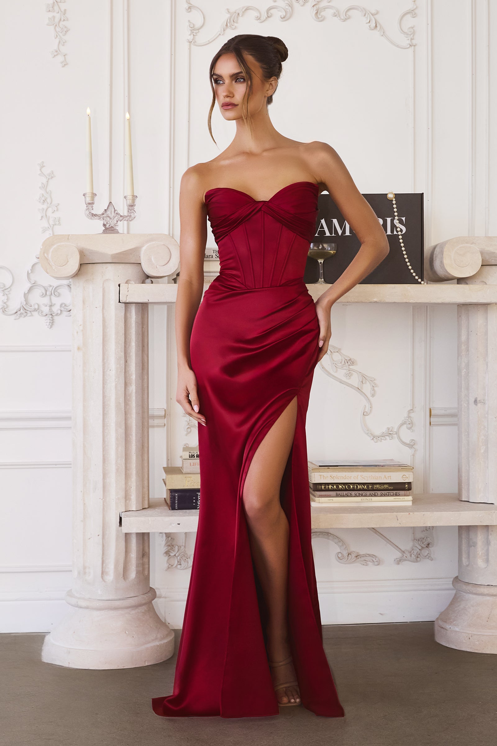 deep red dress Vera by Velvi, A-Line Short Dress with Sheer Sleeves Deep Red / Medium